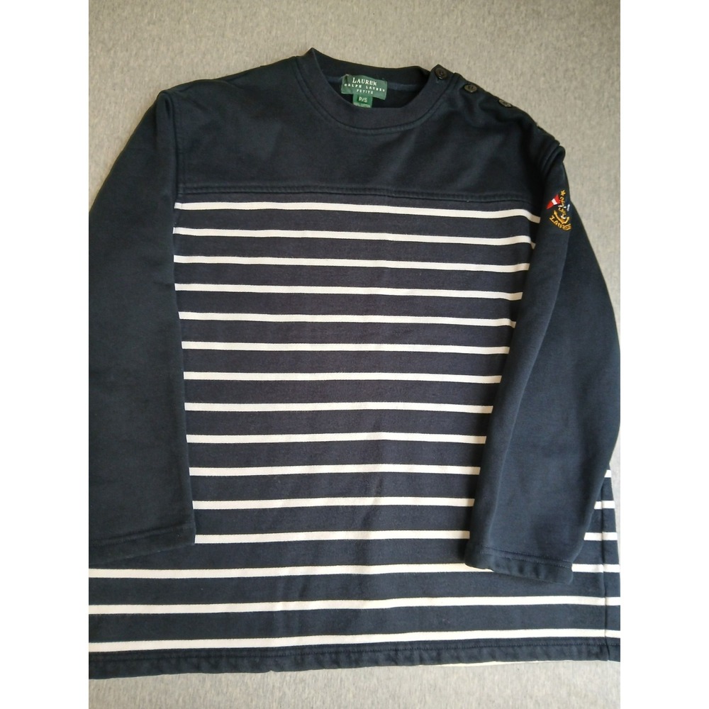 Lauren Ralph Lauren Sweater P Small Nautical Anchor Navy Blue Preppy Terry